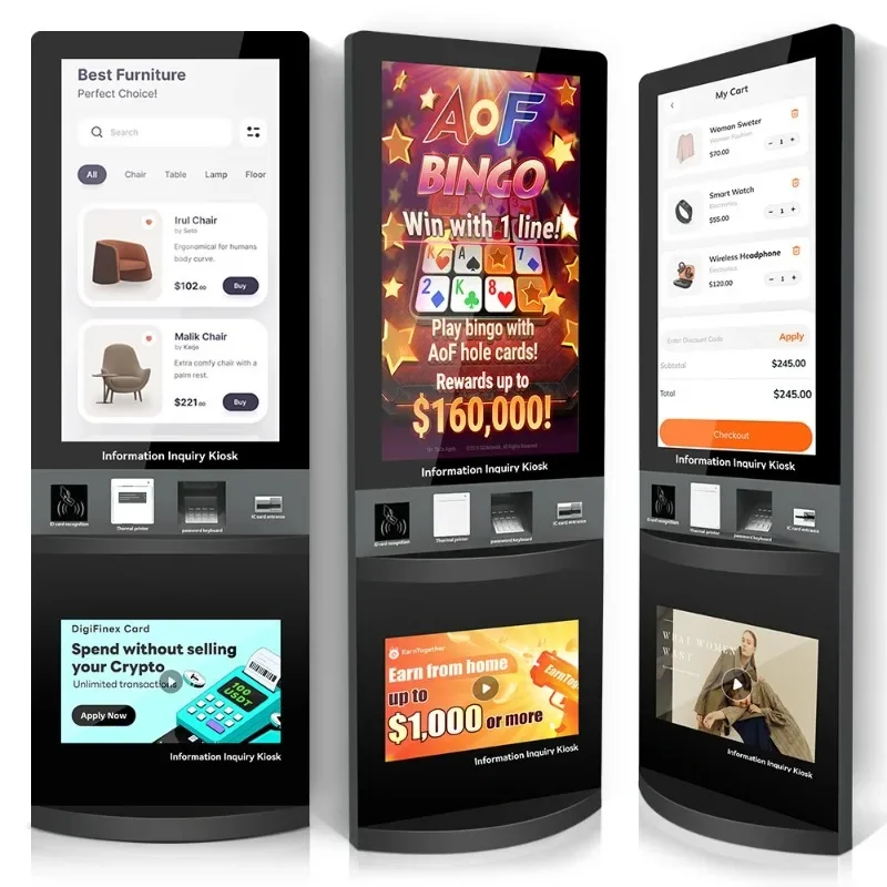 47-Inch Self-Service Payment Terminal Bank ATM Machine with One-Touch Android POS Indoor LCD Kiosk SDK & Touch Screen Function