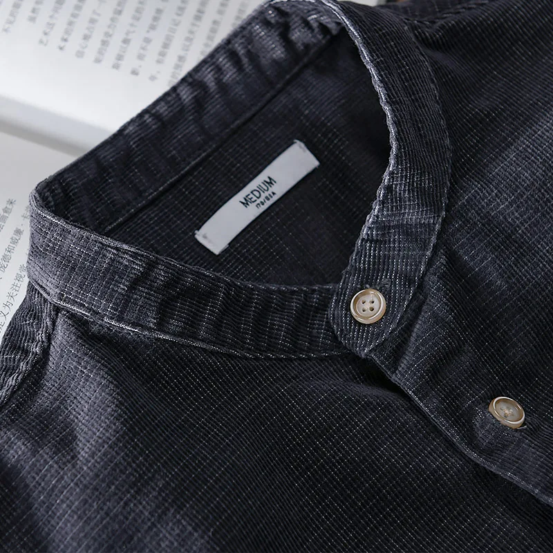 Japanese Style Pure Cotton Corduroy Long Sleeve Shirt Men's Autumn Retro Casual Top  Color Stand Collar Shirt Jacket Trendy