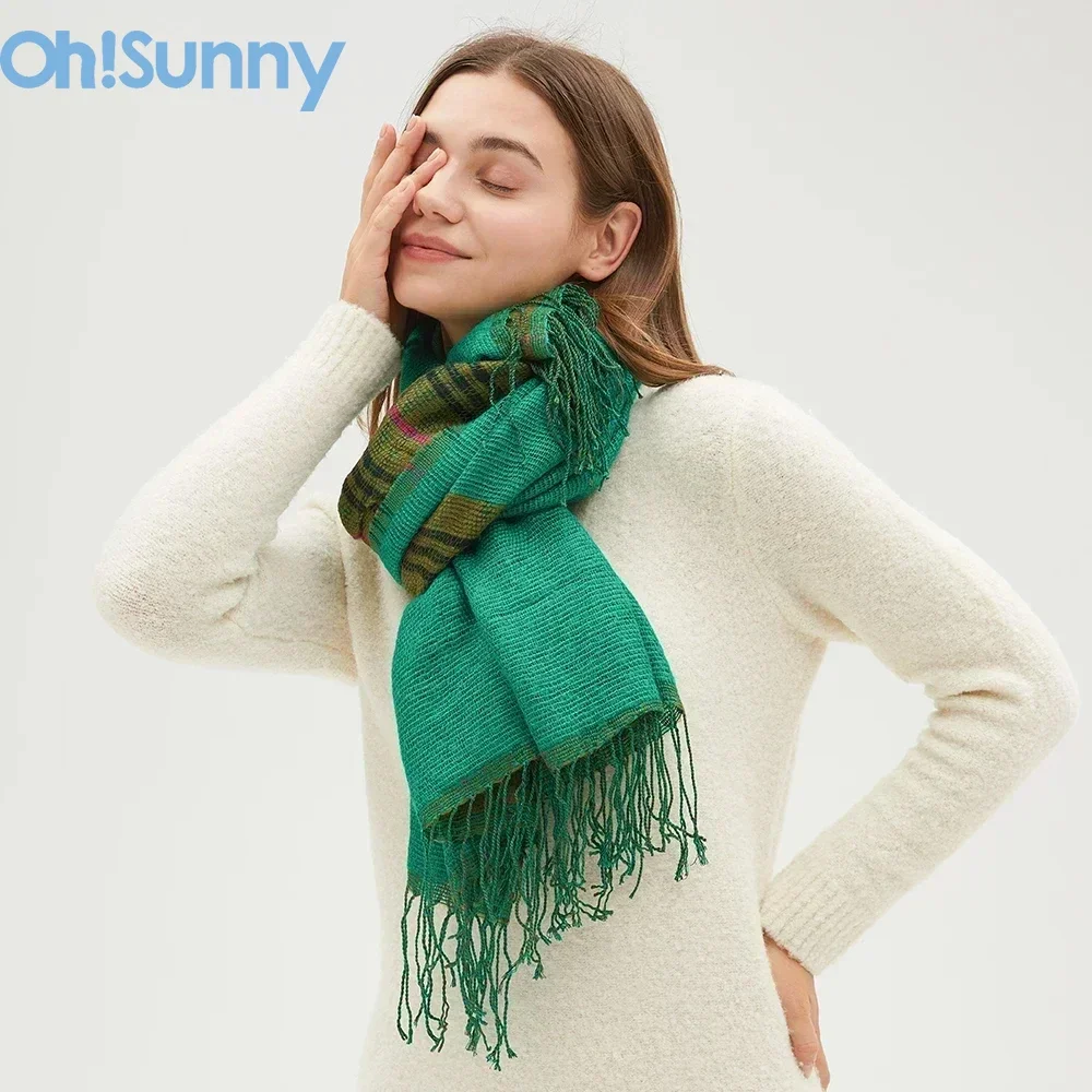 Ohsunny Winter Scarf Women Cashmere Warm Pashmina Solid Female Scarves Wraps Thick Soft Big Tassels Shawl Long Stole