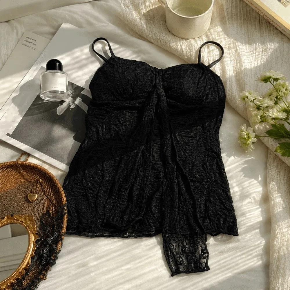 Tank Top Mesh Lace Vest See-through Spicy Girl Style Crop Top Sweet Slim Fit Sleeveless Top Inner Wear