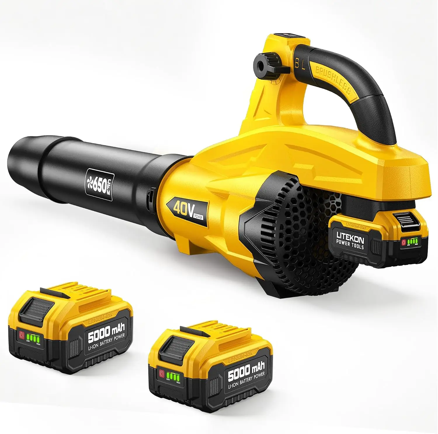Cordless Leaf Blower, 21V Brushless Electric Blower with 650 CFM, 13 Speed Settings, 2 x 5.0Ah Batteries & Charger, Powerful for Lawn Care, Blowing Leaves, Dust, and Snow