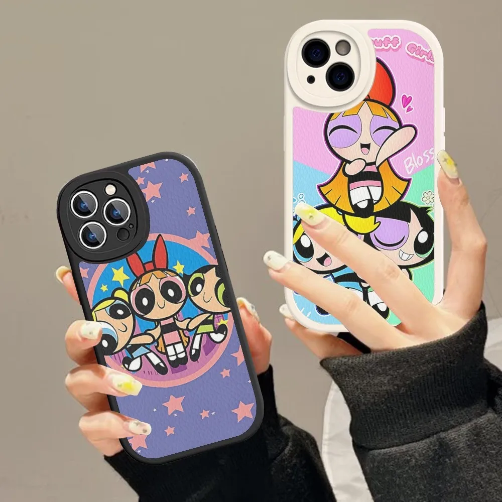 

Cute P-Power-puff-Girls Mousepad Hard Leather For iPhone 14 13 12 Mini 11 14 Pro Max Xs X Xr 7 8 Plus Fundas