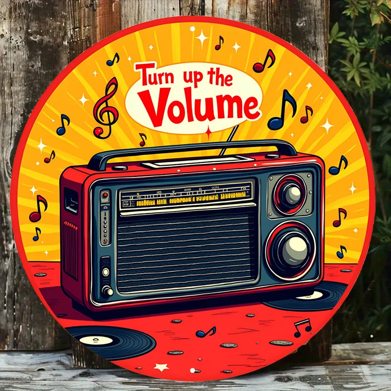Letrero de aluminio redondo Vintage "Turn Up the Volume", arte de pared de estaño de Metal con música Retro, decoración rústica para el hogar y la garaje, Ar artístico, 1 ud.