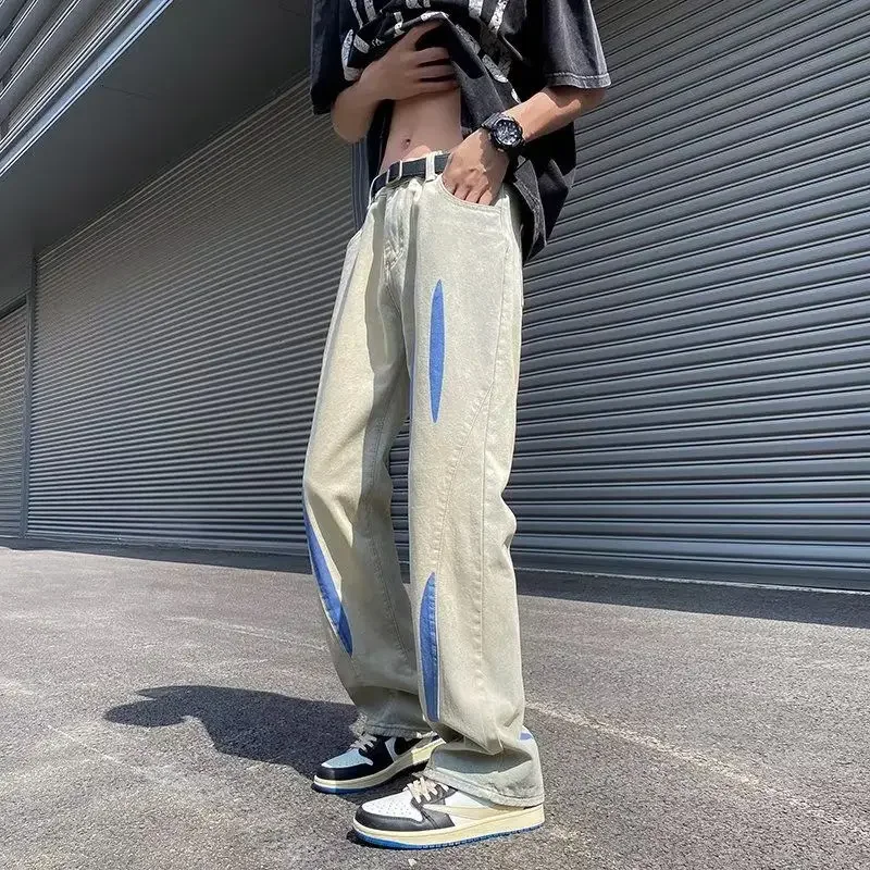 

With Print Man Cowboy Pants Cheap New in Trend 2025 Trousers Korean Style Retro Y2k Vintage 90s Streetwear Kpop Xs Jeans for Men