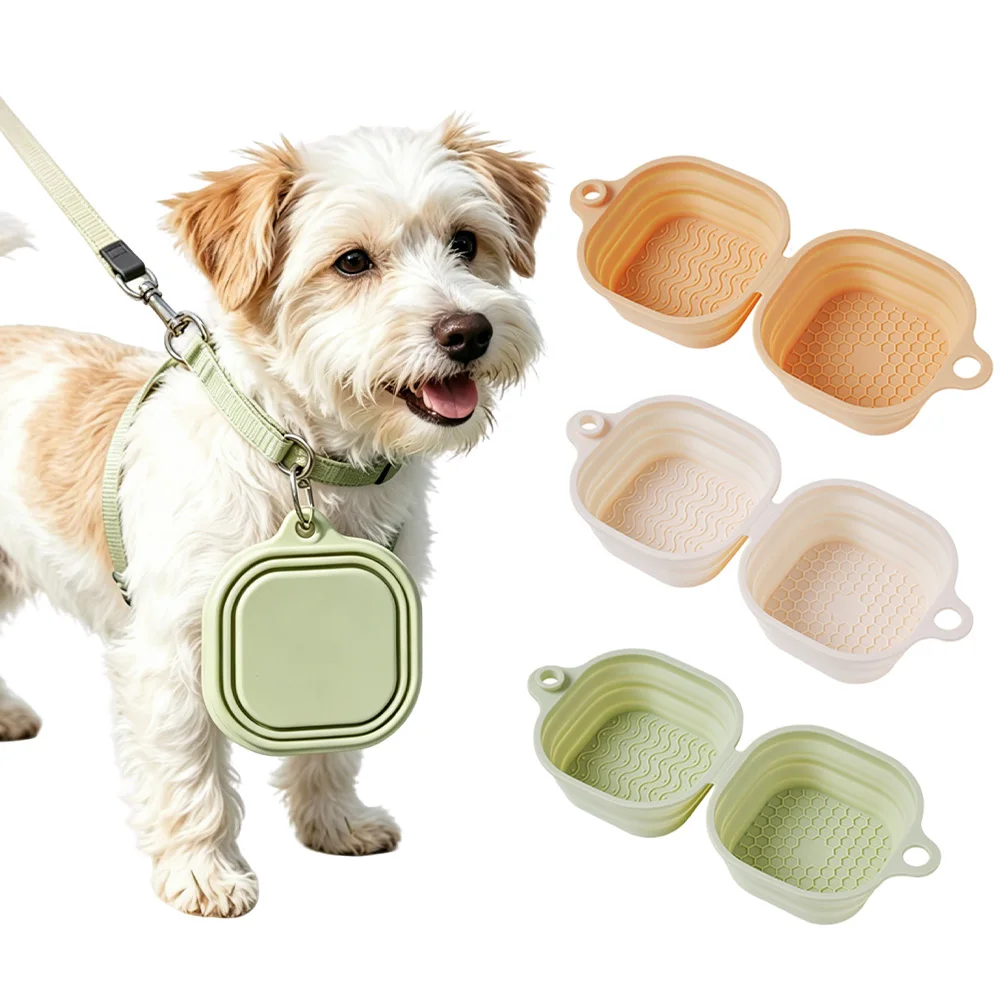 2-in-1 Silicone Folding Pet Bowl Leakproof Large Capacity Feeder Bowls Thickened Dual Bowl Dog Food Feeding Basin Cat Feeding