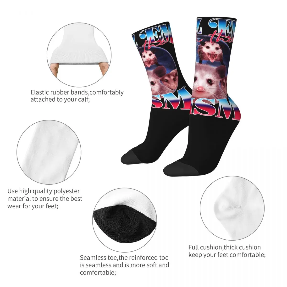 Funny Rizz Em With The Tism Opossum Design Socks Stuff for Men Women Breathable Sock