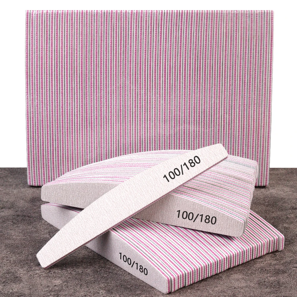 50/100Pcs Half Moon Shape Nail File 100/180 180/240 Double-side Sandpaper Sanding Polishing Files Manicure Buffer Nail Tools TF-