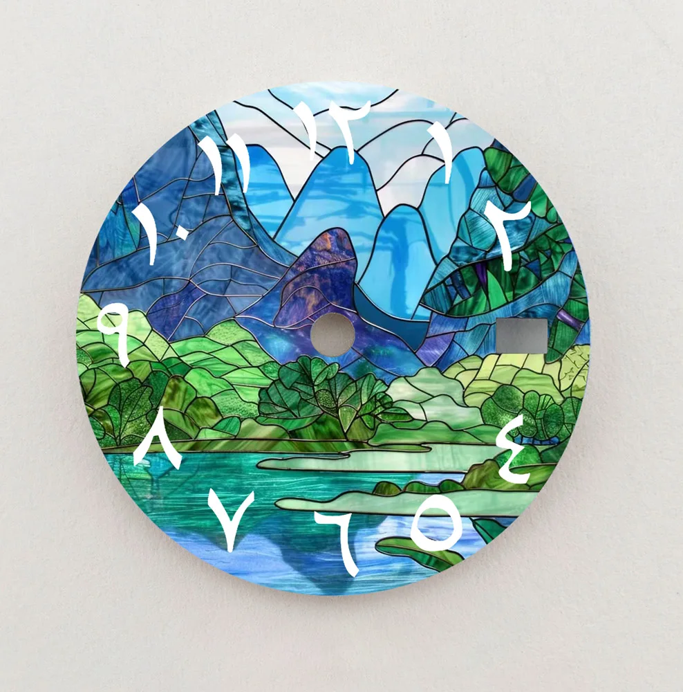 NH35 Dial 28.5 มม.ภูมิทัศน์ปริศนาSeriesตัวเลขอาหรับDial NH36 DialคุณภาพสูงDialโลโก้ที่กําหนดเองFit NH35/36 การเคลื่อนไหว