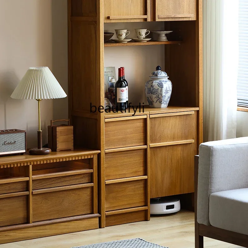 Mobiletto da pranzo retrò, contenitore per soggiorno contro il muro, mobiletto per le pulizie in legno massello