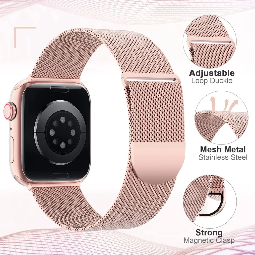 Cinturino ad anello milanese in metallo per Apple Watch Ultra Band 49mm 42mm 44mm 45mm 41mm Maglia in acciaio magnetica iWatch serie 9/8/7/6/5/4/3/SE