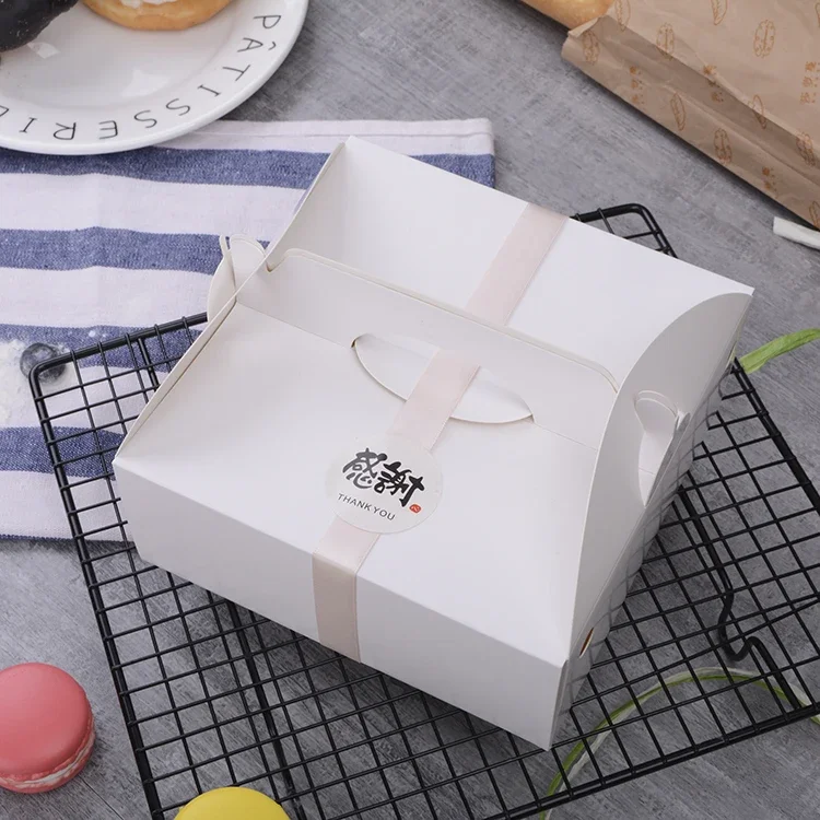 10pcs Portable Cake Box 6inch/8inch White Cardboard Baking Box Handmade West Point Muffin Box For Party