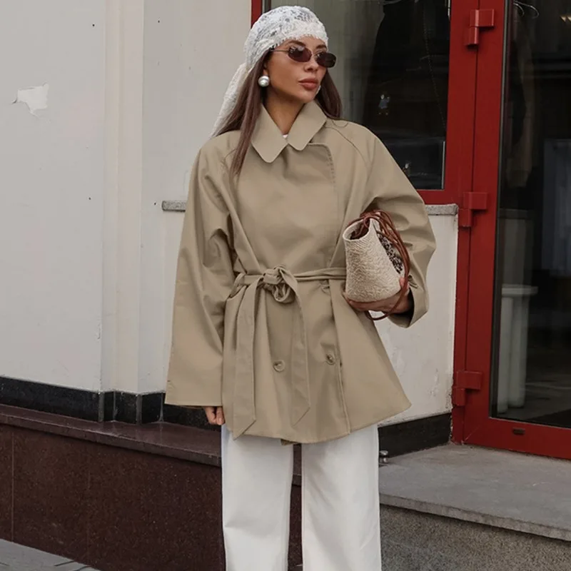 

Talenza Casual Office Women Bomber Jacket Chic Lace Up Lapel Collar Full Sleeve Female Coat Autumn New Office Lady Outerwear