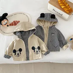 Toddler Kid New Mickey Mouse Double Sided Jacket Spring Autumn Baby Girl Cartoon Hooded Plaid Coat Children Boy Casual Outerwear