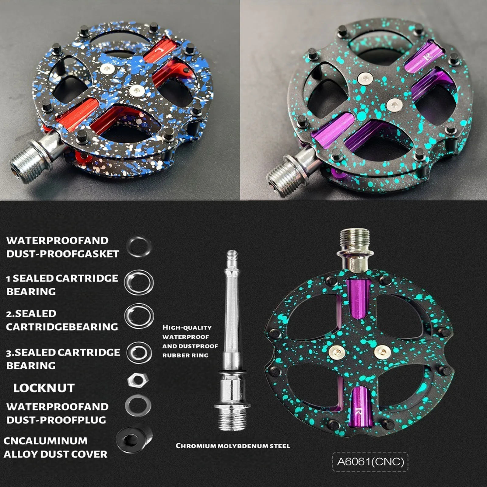 Kwok 3 Bearing Bicycle Pedals Aluminum Alloy Ultralight MTB Road Pedal Light Weight Bike Pedals Non-slip Pedals Cycling Platform