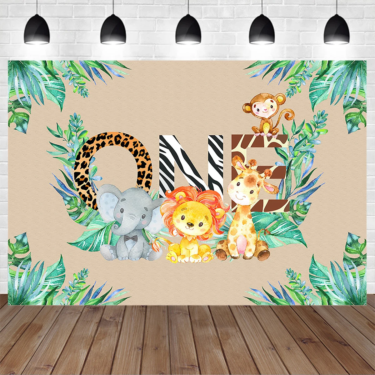 Tropical Jungle Baby One Birthday Party Background Boy Leopard Elephant Lion Animal Decorative Backdrop Newborn Cake Smash Props