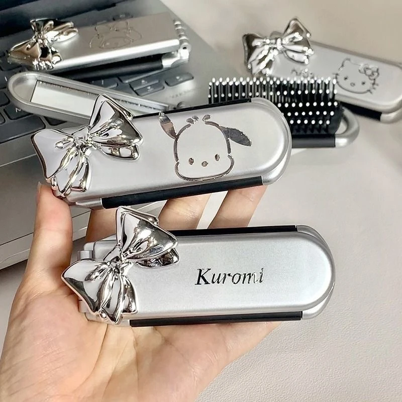 Hello Kitty Sanrio Folding Hair Comb Hair Styling With Mirror My Melody Cinnamoroll Anime Portable Travel Small Comb Tools