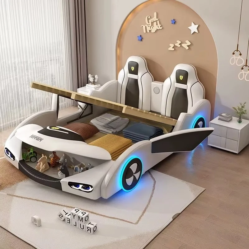 

Kid's Bed Boys' Cartoon Double Solid Wood Bed 1.5-meter Racing Small Single Bed Boys for Small Apartment