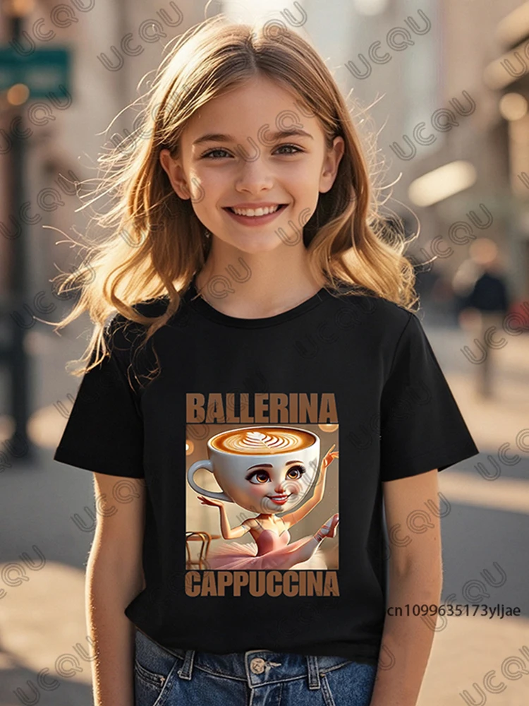 

Cappuccina Ballerina Funnu Italian Brainrot Meme Children Cotton Tshirt Summer Short Sleeve Tees Boys Girls Clothes Casual Tops