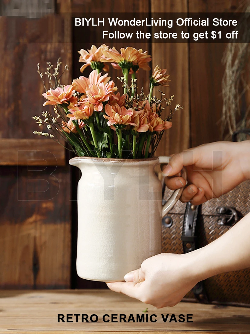 

Small Gray Ceramic Vase With Handle Retro Home Decoration Vase Hydroponic Flower Arrangement Living Room Decoration Table Decor