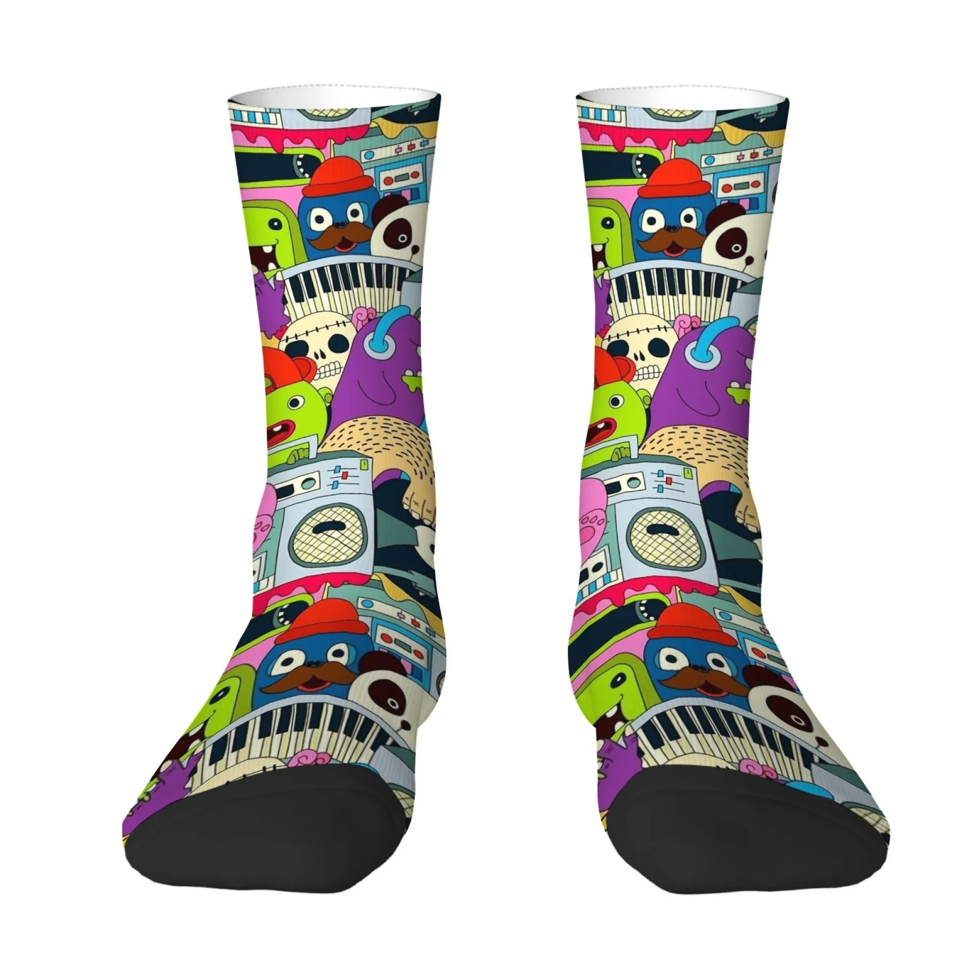 Cartoon and Funny Monster Print Men's Socks Soft Comfortable and Durable Socks Quirky and Unique Harajuku Style Mid Calf Socks
