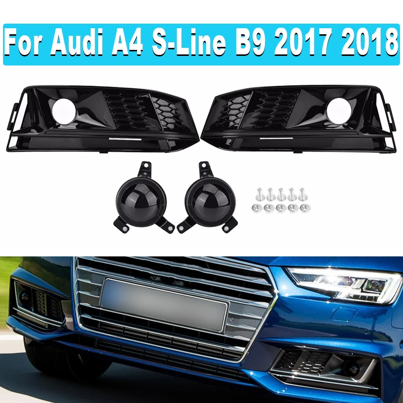 A Pair Car ABS Material Accessories S4 Style Honeycomb For Audi A4 S-Line B9 2017 2018 Front Bumper Fog Lamp Grille