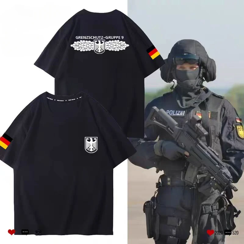 الصيف الألمانية GSG9 القوات الخاصة الطرفية تي شيرت Y2K الألمانية زي قتال موحد الحدود تي شيرت مطبوع #1