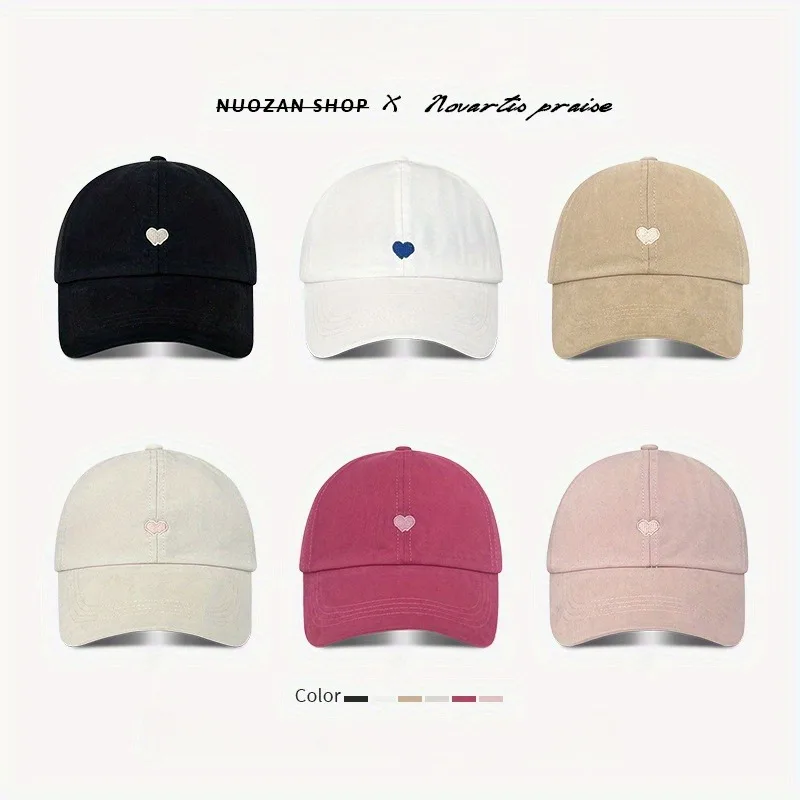 1 nicho em forma de coração bordado design, rabo de cavalo alto meados de ar chapéu superior, chapéu de beisebol feminino verão sol sombreamento, shoppi versátil