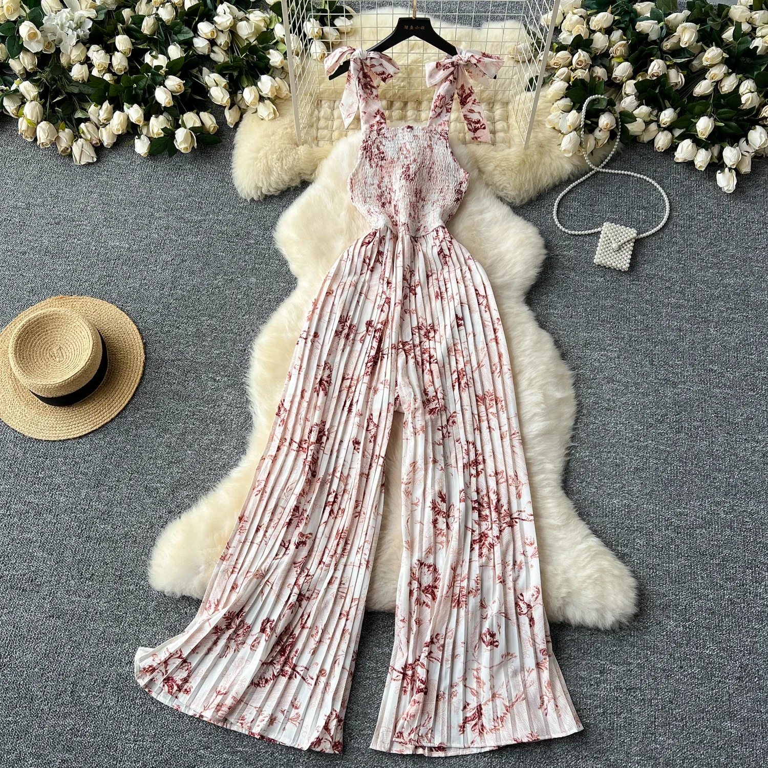 Jumpsuit with Straps for Women Summer Print Women Jumpsuit Wide Leg Pants Sexy Sleeveless Jumpsuit One Piece Outfit