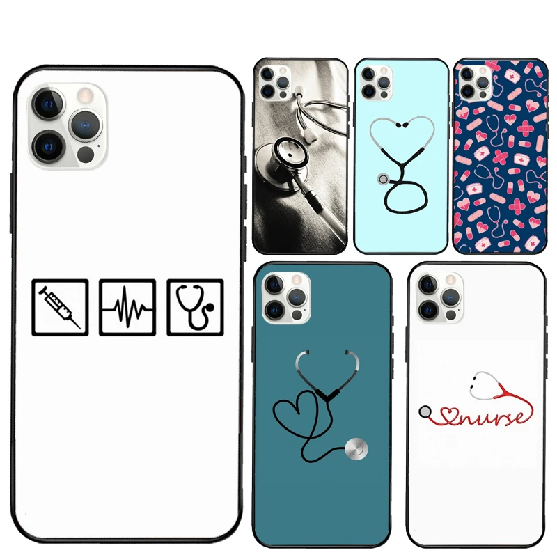 Doctor Nurse Heart Stethoscope Phone Case For iPhone 16 15 Pro Max 11 12 13 Mini 14 Pro Max XR 15 16 Plus 16e Cover Coque