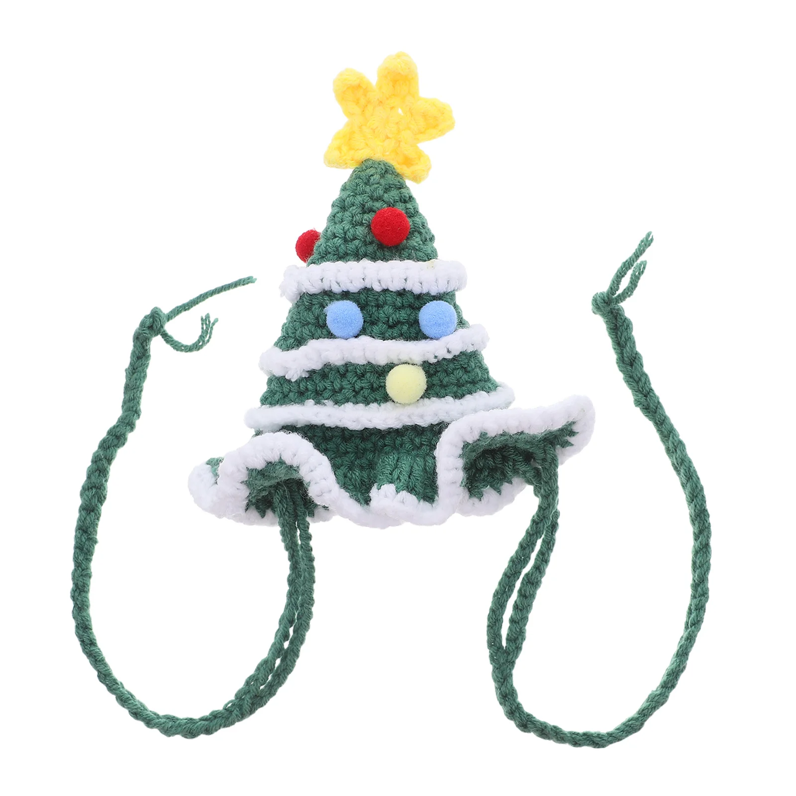 

Christmas Tree Dog Hat Knitted Pet Crochet Headwear Warm Winter Beanie Chin Rope Holiday Party Costume Outfit Green Dog Hat