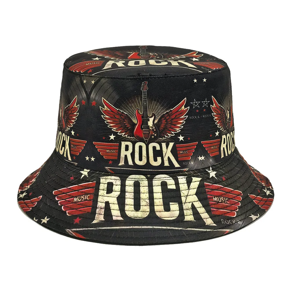 Music Festival Party Guitar Pattern Panama for Women Men Summer Outdoor Sunscreen Bucket Hats Female Fisherman Hat Unisex Hiphop