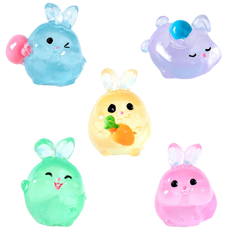 3Pcs Luminous Rabbit Ornament Mini Color Cartoon Bunny Doll Micro Landscape Decoration Dollhouse Miniature Toy