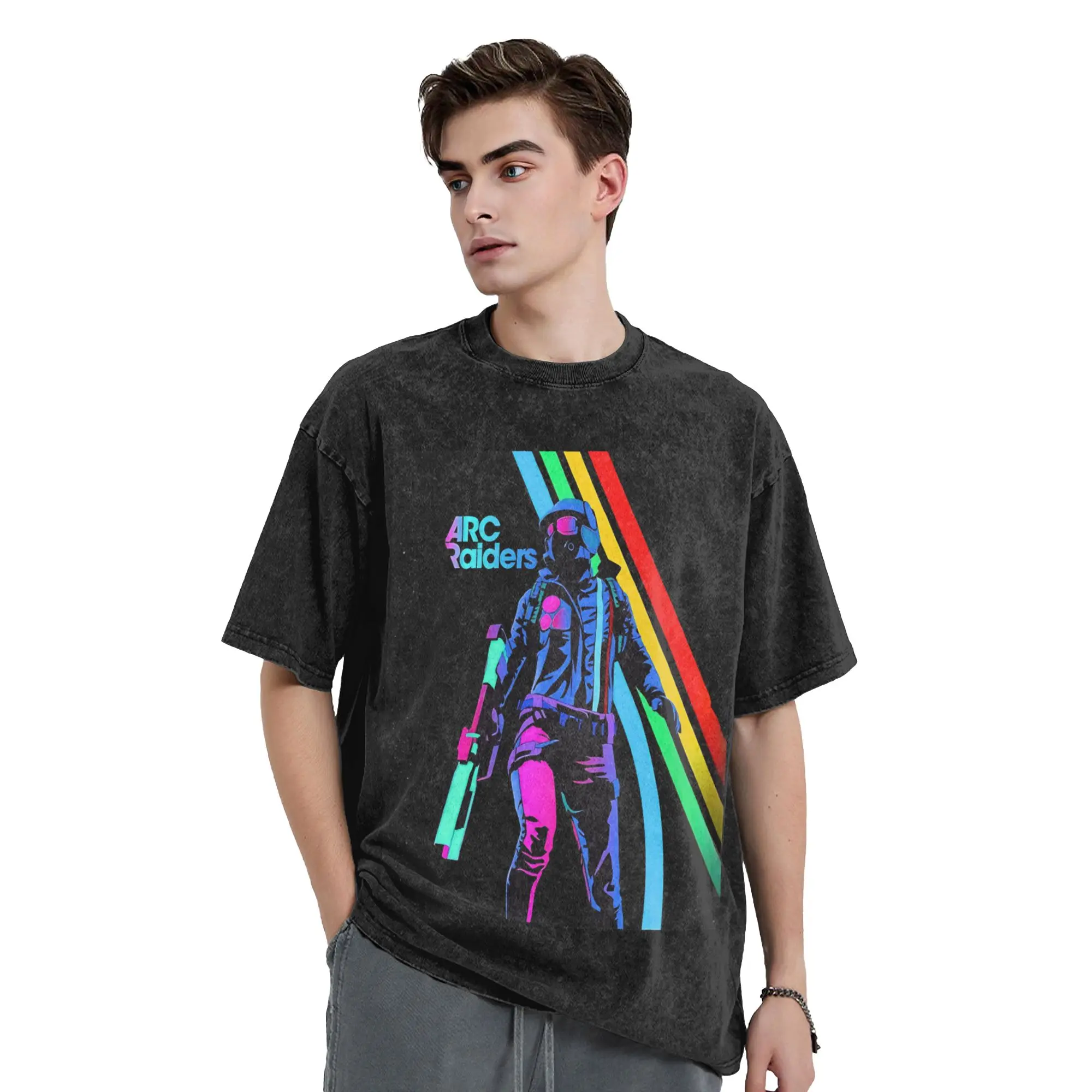 Arc Raiders Sci Fi Gaming Vintage Washed Tshirt For Men Women Cotton Tops Shirts Novelty  Crewneck Short Sleeve