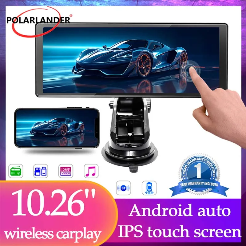 

Portable Apple Carplay Screen with 2K Dash Cam Bluetooth Car Audio Stereo Receiver