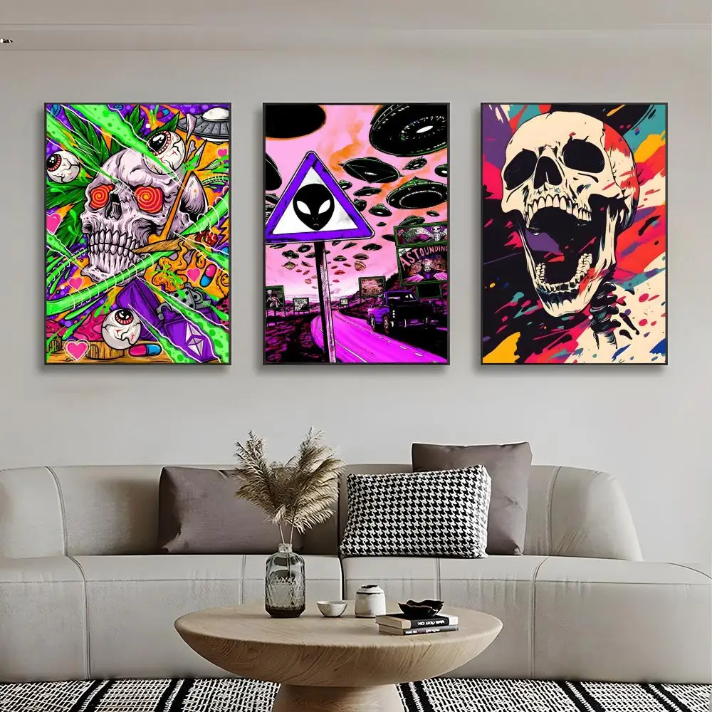 Surreal T-Trippy Skeleton Abstract Psychedelic Poster High-definition stickers ideal gifts for living rooms hallways