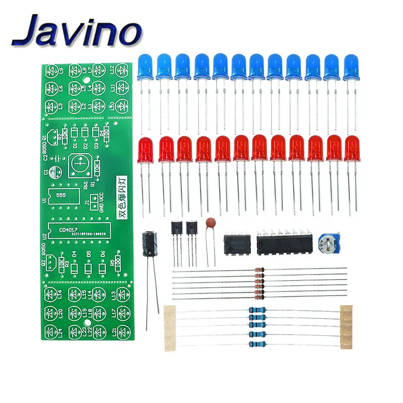Electronic DIY Kit Red Blue Double Color Flashing Lights Strobe NE555 + CD4017 Electronic Practice Learning Kits Suite