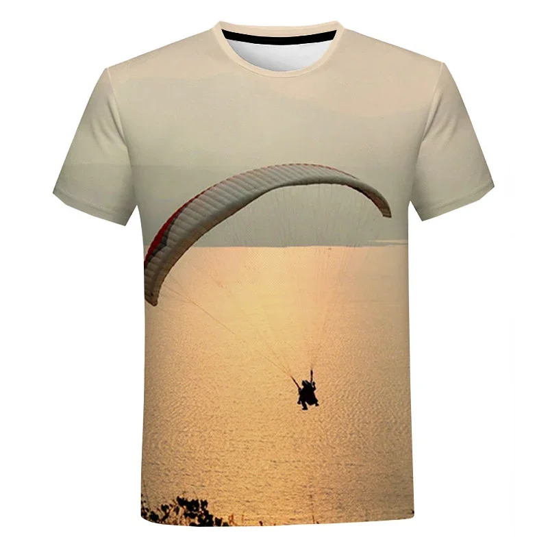 Extreme Sport Paragliding 3D Print T-shirt for Men Summer Casual Oversized T Shirt Fashion Harajuku Street Round Neck Tops