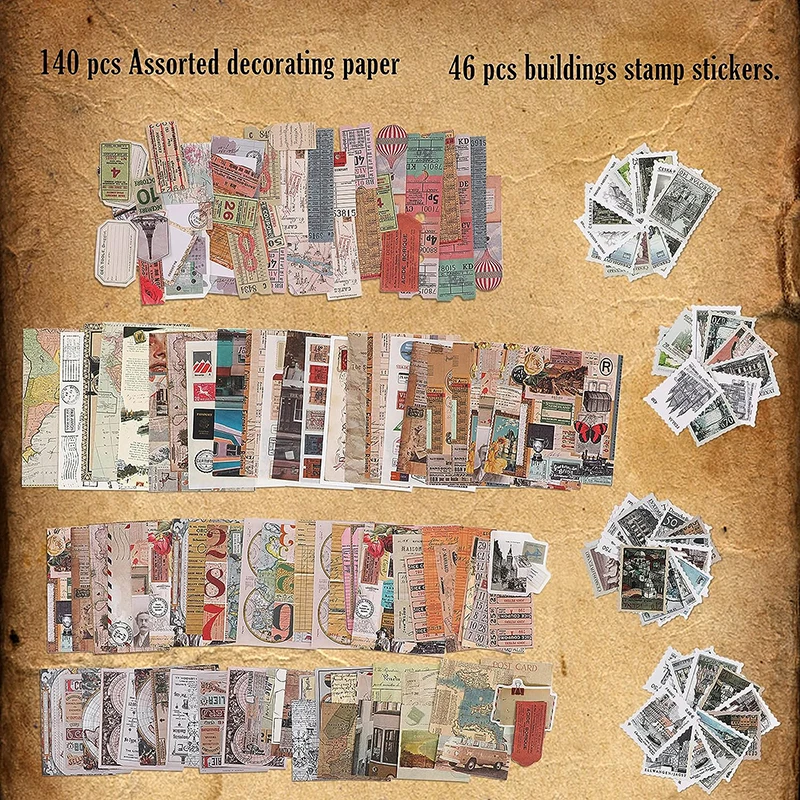 324Pcs Vintage Scrapbook Ephemera Decoupage Paper Supplies Junk Journal Sticker Kit for Art Journaling Bullet Journals