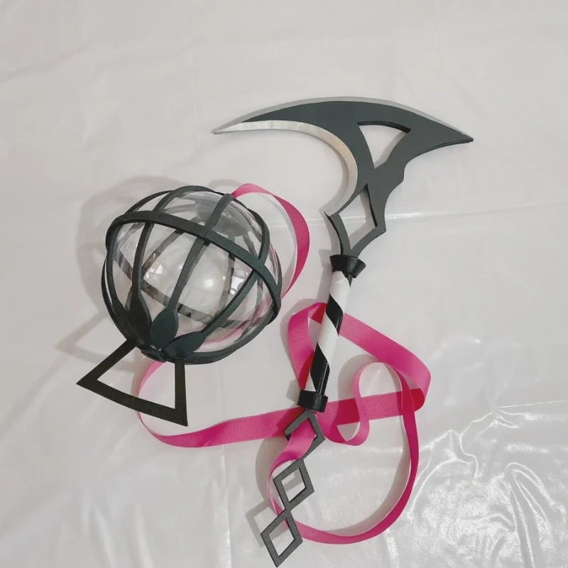 

Path To Nowhere Serpent Cosplay Sickle Prop with Silk Ribbon Ball Sphere Weapons for Game Halloween Christmas Party Accessories