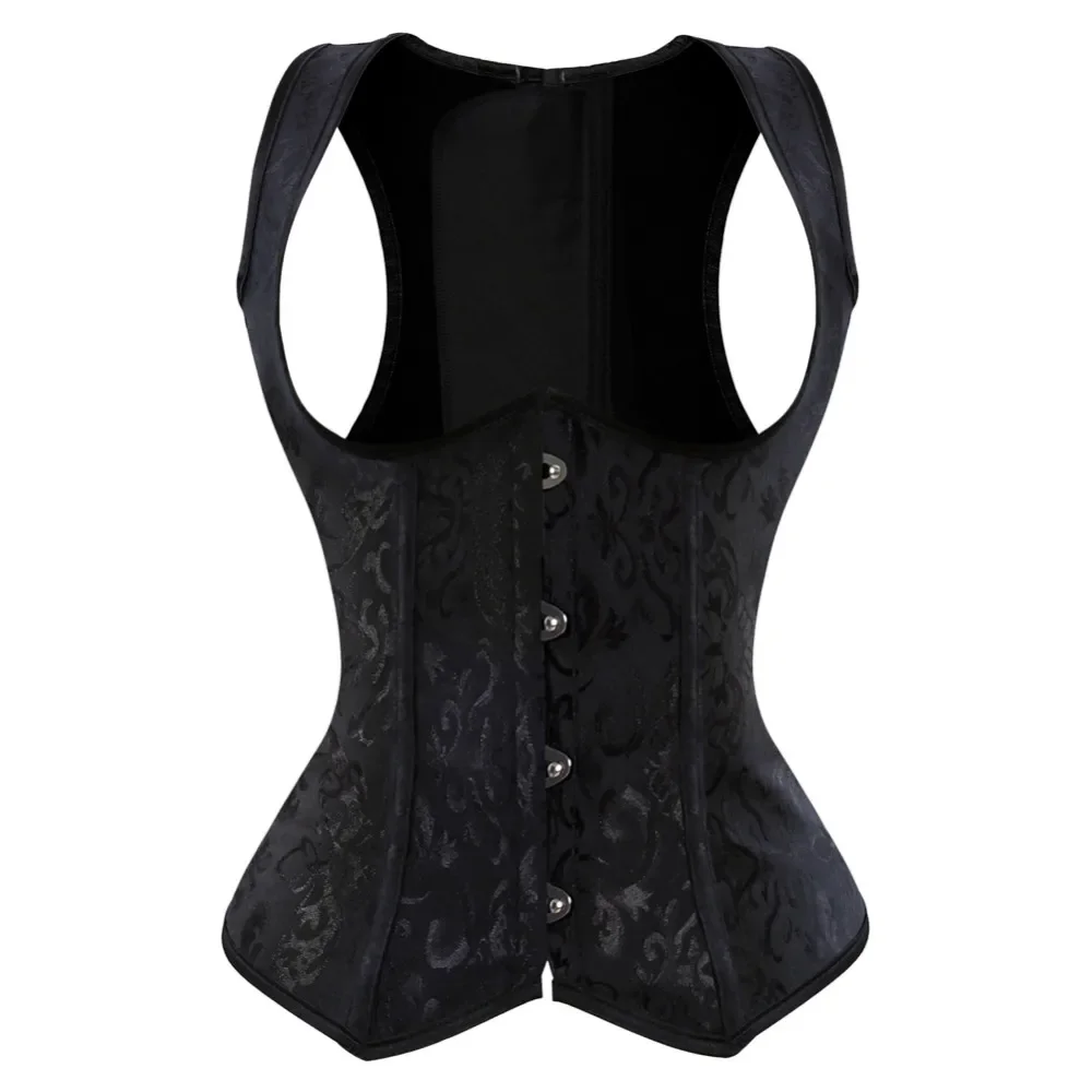 Women Vintage Jacquard Steel Boned Underbust Corset Gothic Waist Trainer Bustier Vest Corselet Top Plus Size XS-7XL