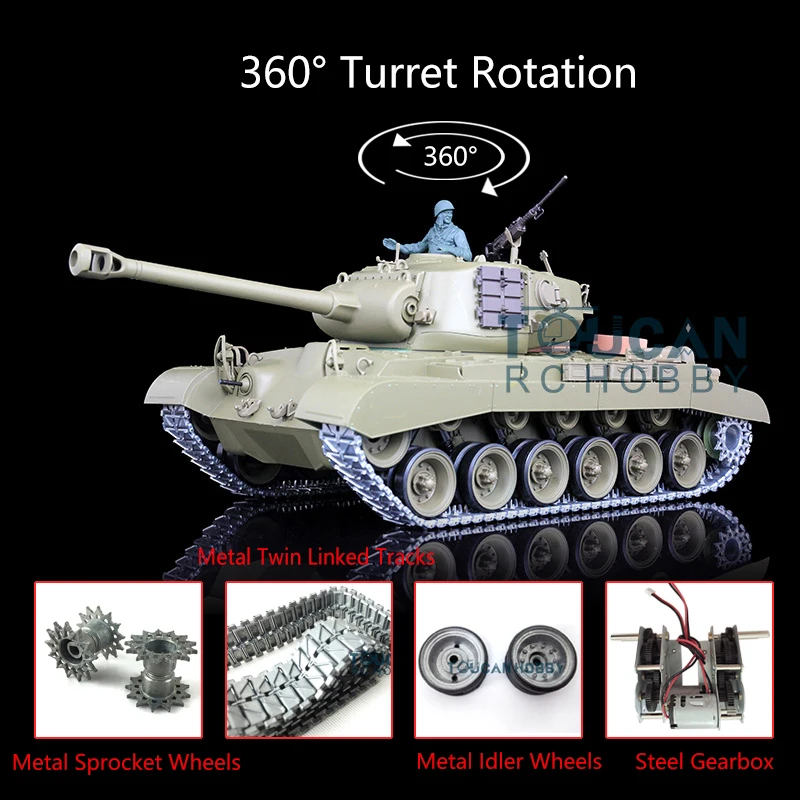 

HENG LONG 1/16 7.0 Upgraded Metal M26 Pershing RTR RC Tank 3838 W/ 360° Turret Machine Gun Infrared Toys for Kids TH17308-SMT4