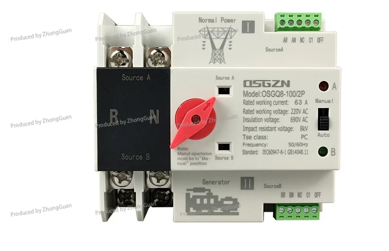 Millisecond Level Uninterruptible Power Dual Power Supply Automatic Transfer Switch 2P80A100A125A Mains Generator Converter