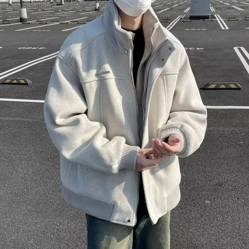 

Retro American Style Suede Faux Two-Piece Jacket Loose Casual Versatile Design Winter Cotton Coat For Plus Size Men