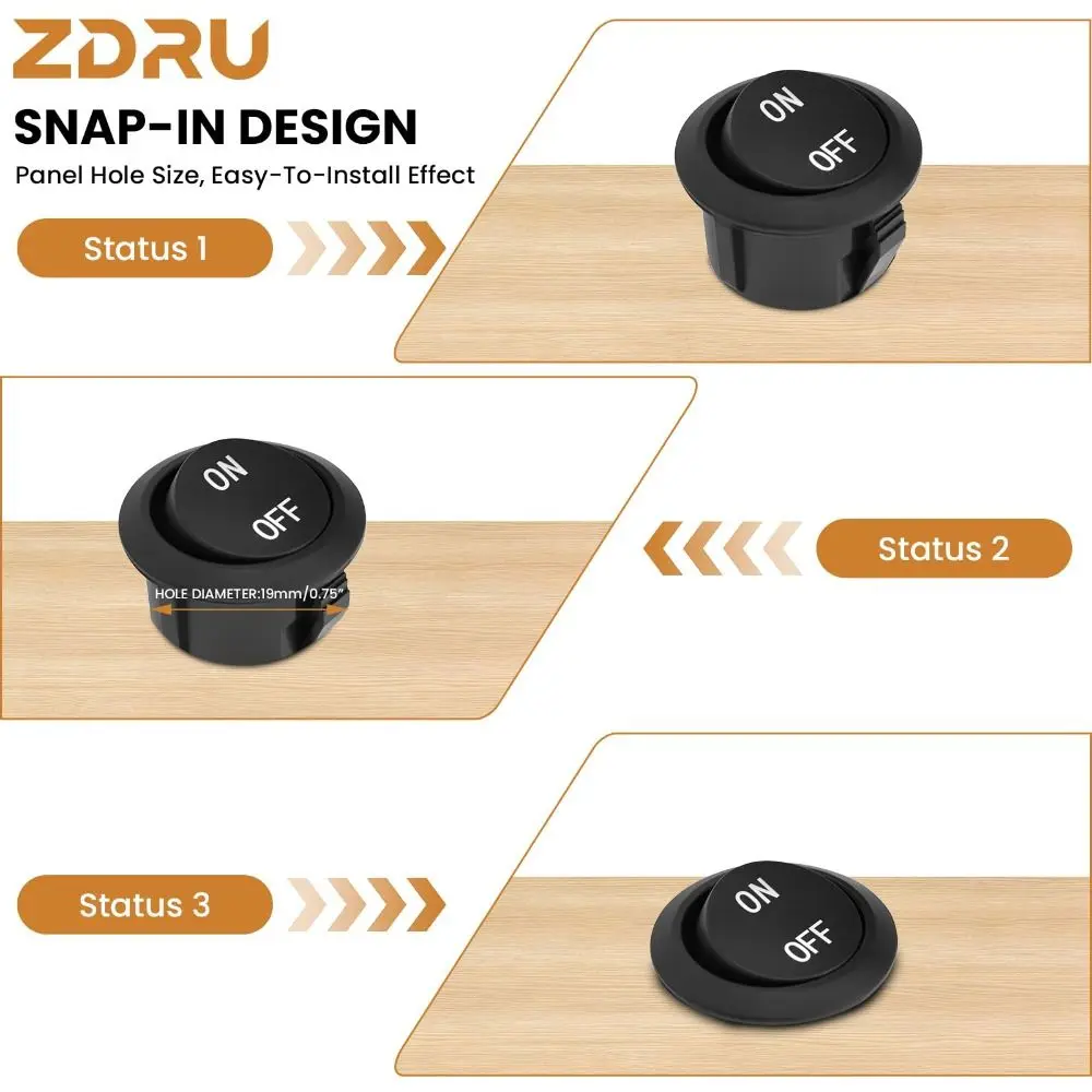 مفتاح هزاز صغير 2 دبوس مفتاح هزاز مستدير 12 فولت تيار مستمر مفتاح تبديل أسود ON-OFF 2nd Gear، مفتاح دائري للقدم الثانية استخدام RV #4