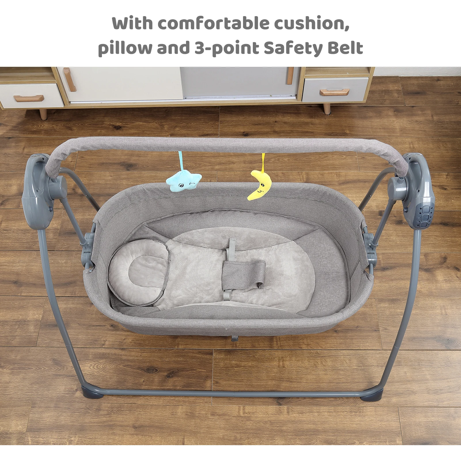 Putybudy S-C901 Foldable Electric Baby Bassinet Baby Swing Bed Bedside Sleeper Baby Crib for Infant Washable with Remote Control