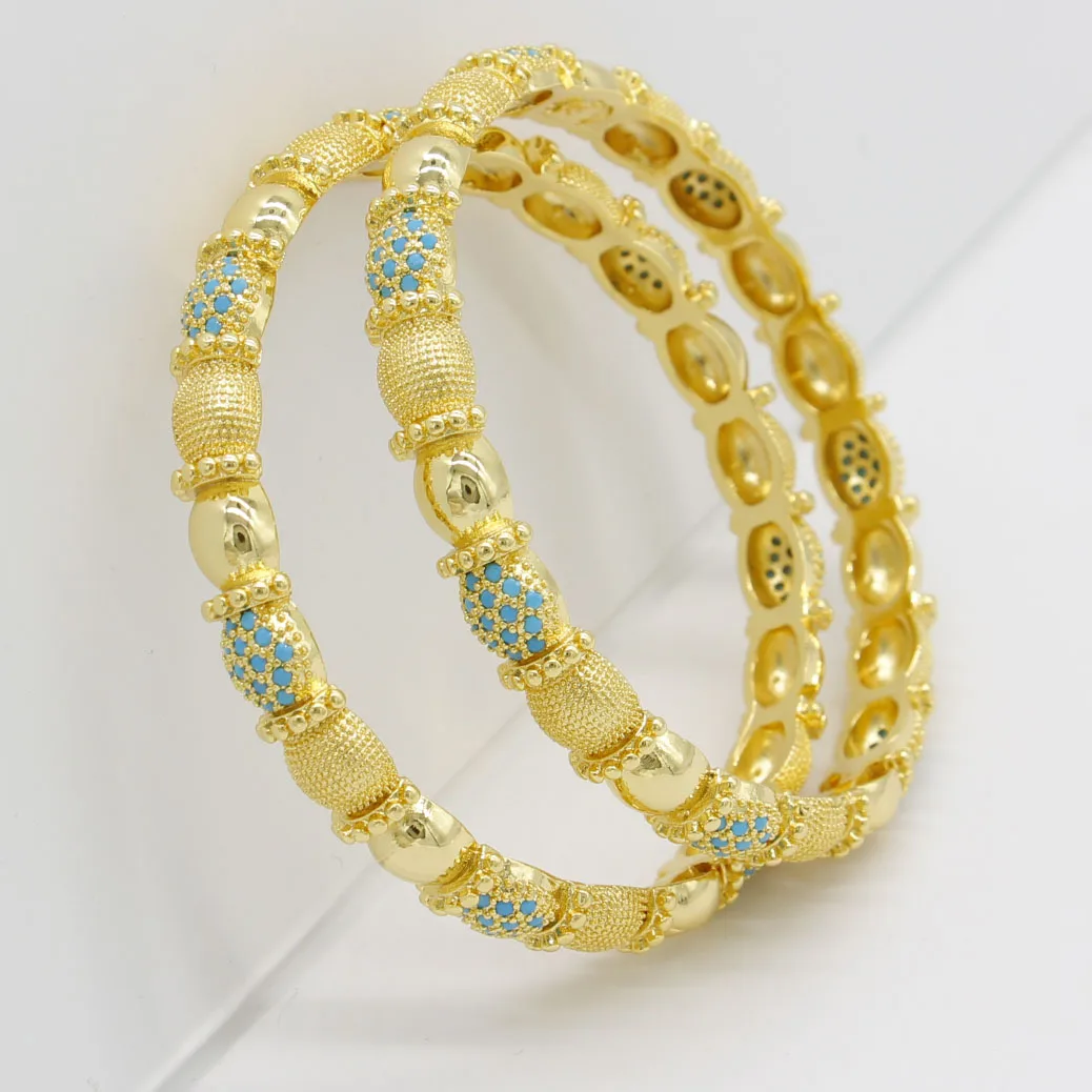 Adixyn 24k Dubai Gold Color/Cubic Zirconia Bangles Bracelet For Women Girl African Eritrea Bridal Wedding Bangels Jewelry Gifts