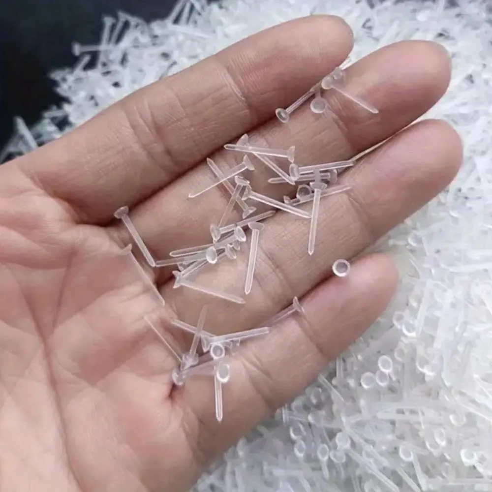 100pcs Hypoallergenic Clear Plastic Earring Studs - Comfortable, Standard Size for Sports & DIY Jewelry