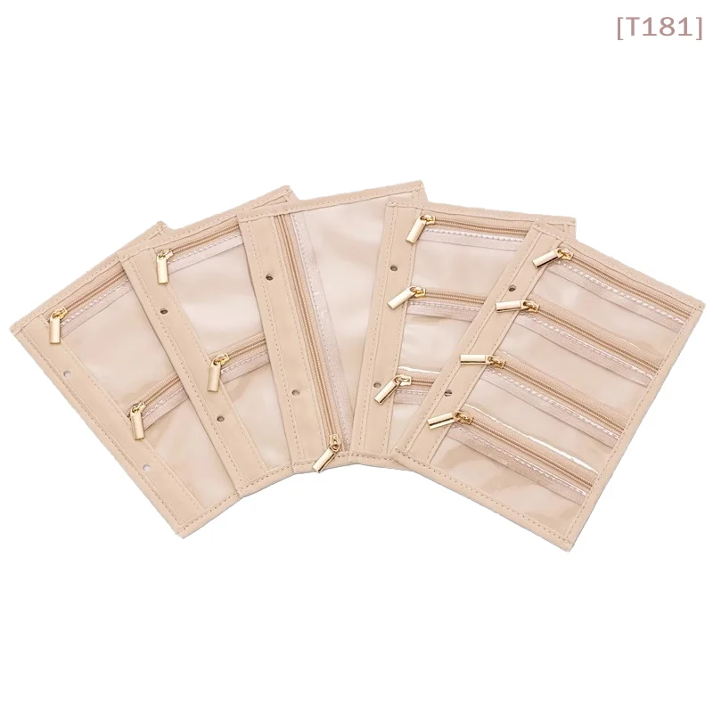 

[E] PU Leather Jewelry Storage Book Zipper Clear Pockets Jewelry Packaging Box Necklace Binder Storage Display Product For Women