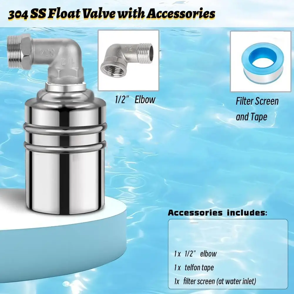 Automatic Water Level Controller 1/2 Stainless Steel Floating Ball Valve for Water Tanks and Towers Valve
