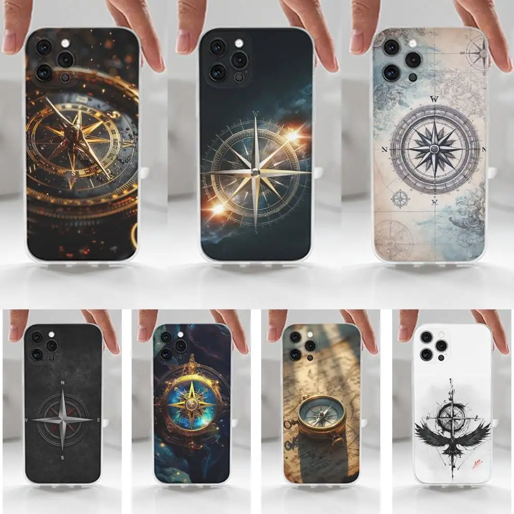 

Geography Art Compass Phone Case For iPhone 16,15,14,13,12,11 Plus,Pro,Max,XR,XS,X,7,8 Plus,SE,Mini,Transparent,Silicone Case